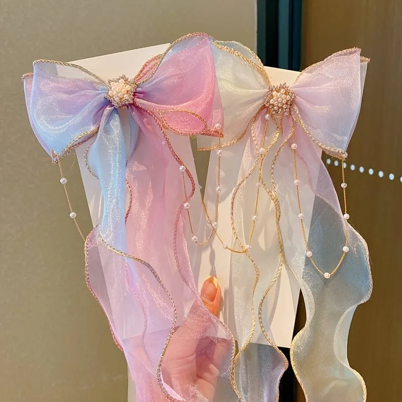 Baby Girls Cute Elegant Mesh Bow Ribbon Clips Alternate